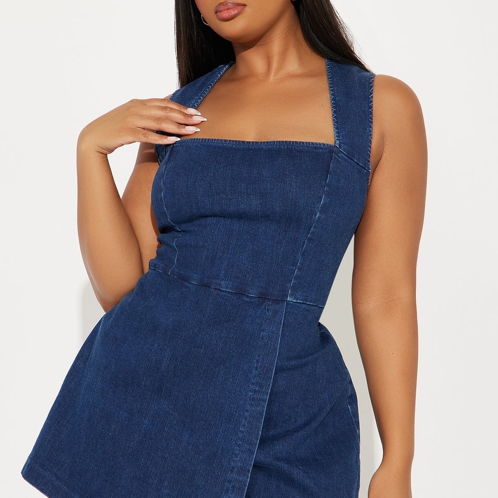 Fashion Nova Dark Blue Denim Mini Dress